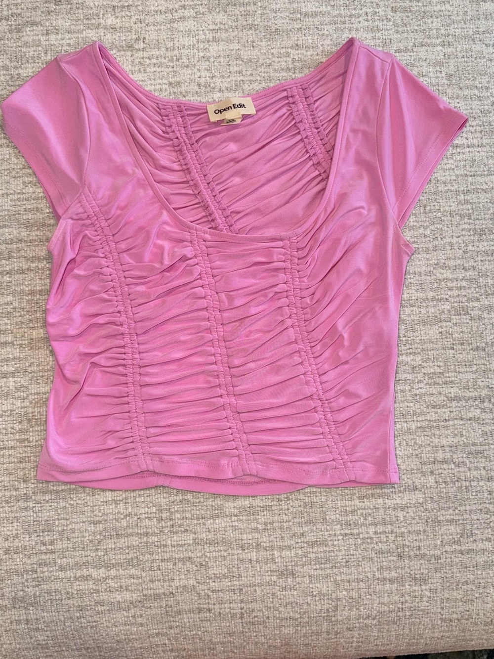 Open Edit Pink Ruched Scoop-Neck Crop Top
